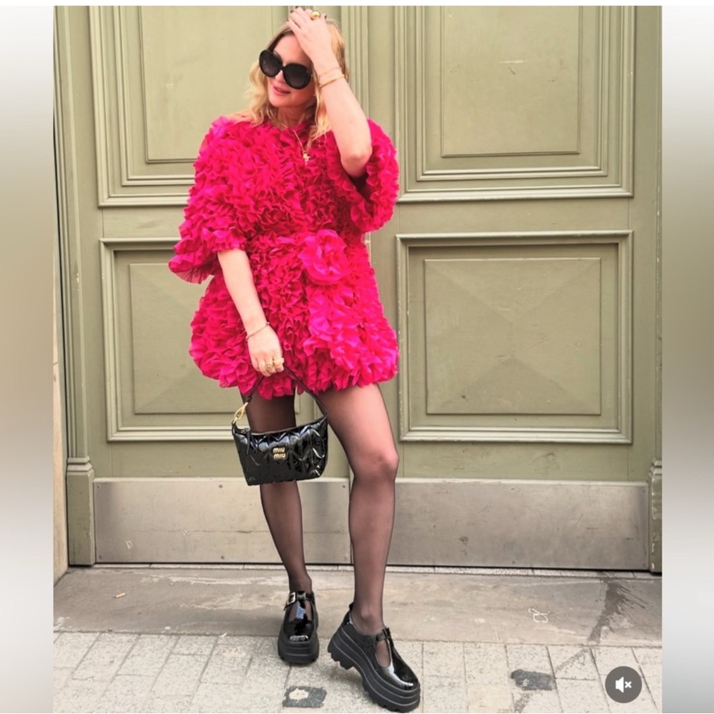 ZARA LIMITED EDITION FUCHSIA RUFFLE COAT KNIT DRESS - Picture 14 of 15